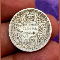 British India Silver 1/2 Rupee Year 1944 King George-VI "L" Lahore Mint **Scare** Collectable Grade.