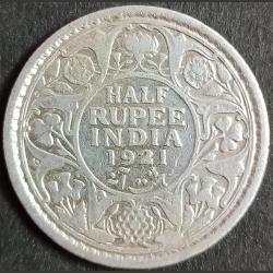 1921, George fifth Half Rupees. British india full silver coin. (4136)