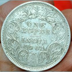 1901, Victoria One Rupees silver Coin 🪙British India, 100% Original Item(#sku 1109)