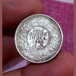 British India Silver 1/2 Rupee Year 1923 King George-V in High Collectable Grade with Complete Detailings and Orginal Raw Grade.