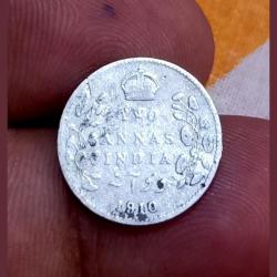 British India Silver 2 Anna's Year 1910 King Edward-VII **Scare** Collectable Grade.