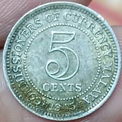 Malaya,1945, five cent, Silver coin 🪙 George six,Rare coin 🪙 (#sku 37)