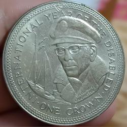 Isle of Man,Elizabeth ll,1981 One Crown 👑 Commemorative Coin 🪙(International year of the Disabled) weight 28.28 Gram (#sku 84)