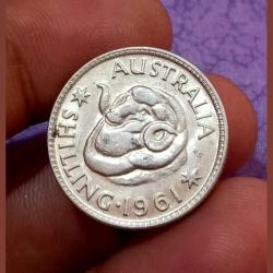 Australia Silver One Shilling Weight 5.6 Grams Year 1961 Queen Elizabeth-II **Very Scare** Almost Uncirculated or AUNC Grade with Original Mint Luster