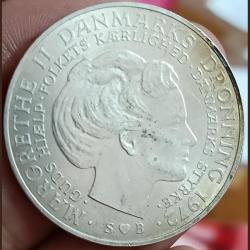 Denmark,10 Kroner 1972 ,Silver coin 🪙 Commemorative Ishu (Margrethe ll) UNC, Weight 20 Gram, Diameter 36 MM (#sku 100)