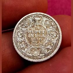 British India Silver 1/4 Rupee Year 1919 King George-V in Collectable Grade.
