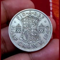 Great Britain 50 % Silver Half Crown Weight 14 Grams. Diameter 32 mm Year 1949 King George-VI **Scare** Collectable Grade.