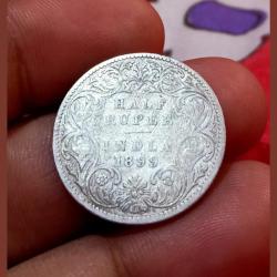 British India Silver 1/2 Rupee Year 1899 Victoria Empress in Collectable Grade.