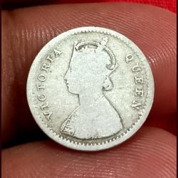 British India Silver 2 Anna's Year 1862 Victoria Queen **Scare** Circulated Grade.