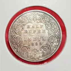 British India Silver 1/2 Rupee Year 1899 Victoria Empress **Scare** High Collectable Grade with Original Mint Luster and Complete Detailings.