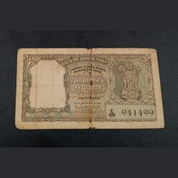 2 Rupees Old Big Fafra Issue P.C Bhattacharya Half Tiger 🐯 Olive Green **Rare** Collectable Grade.