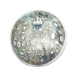 British India Silver 1/4 Rupee Year 1906 King Edward-VII in Used Condition.