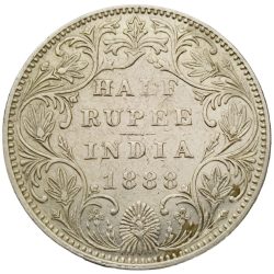 Rare Half Rupee 1888 Coin of Victoria Empress British India Extremely Fine Grade Coin #NH0789