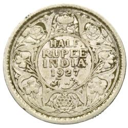 Rare Half Rupee 1927 Calcutta Mint of George V King Emperor British India Coinage #NH0892