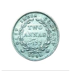British India Silver 2 Anna's Year 1841 "EIC" Queen Continuous Legend **V. Rare** High Grade.