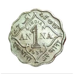 British India One Anna Cu/Ni Year 1934 King George-V **V. Scare** High AUNC Grade.