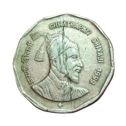 2 Rupees Cu/Ni Commemorative Issue Shivaji "Hyderabad Mint" Lamination Error Collectable Grade.