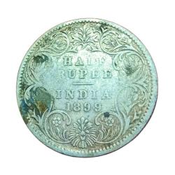 British India Silver 1/2 Rupee Year 1899 Victoria Empress in High Collectable Grade