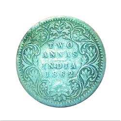 British India Silver 2 Anna's Year 1862 Queen Victoria in Collectable Grade.