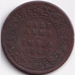 1862 Victoria Half Anna British India Coin Big Size Coin #S440