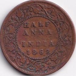1862 Victoria Half Anna Big Size British India Coin #S517