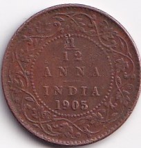 1905 Edward 1/2 Anna Top Condition British India Coin #S524
