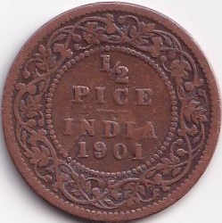 1901 Victoria Half Pice British India Coin #S525