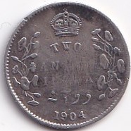 1904 Edward Two Anna Silver British India Coin #S542