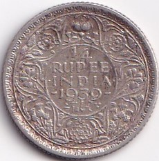 1939 George Six 1/4 Rupees Silver Rare Coin #S544