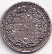 1941 Nederland 10 Cent Silver (Wilhelmina) Rare Coin #S569