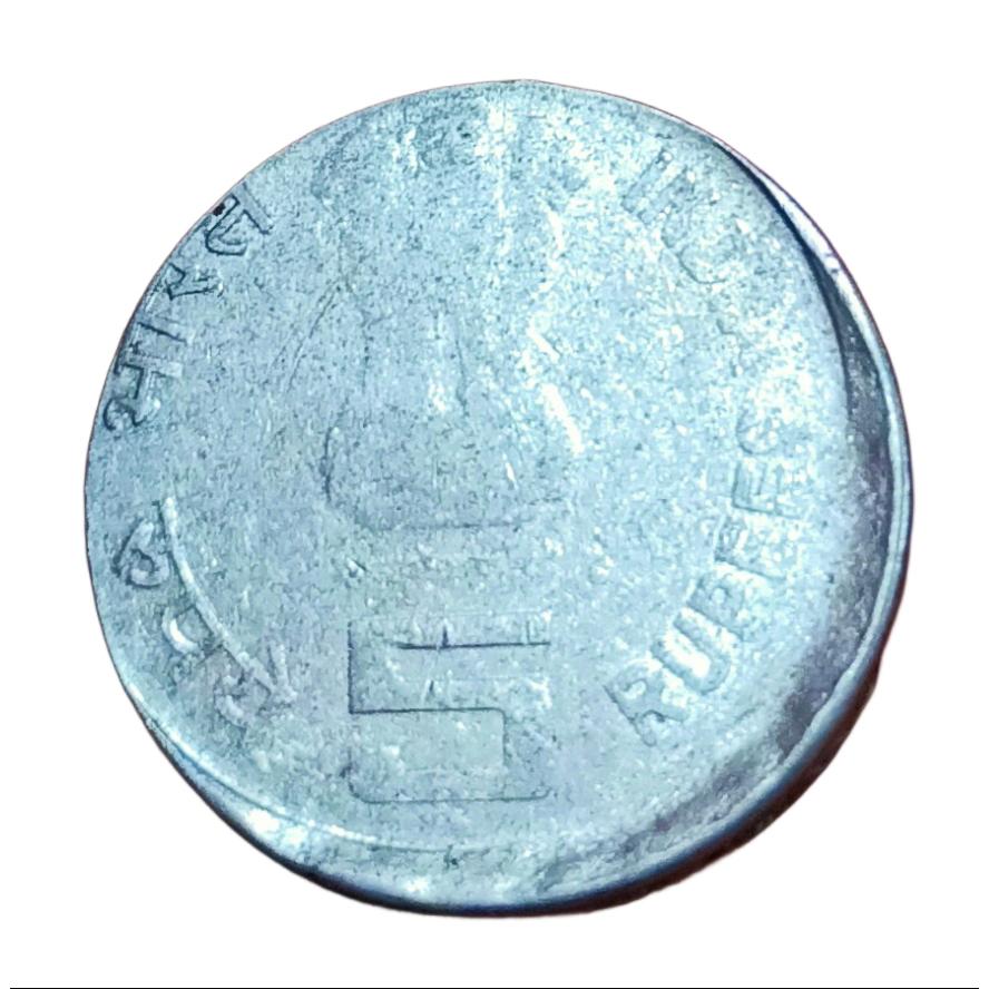 5 Rupees Fss Commemorative Issue 50 Year's ONGC Vertical Off Center Error in Used Condition.