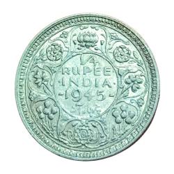 British India Silver 1/4 Rupee Year 1945 Bombay Mint King George-VI in Collectable Grade.