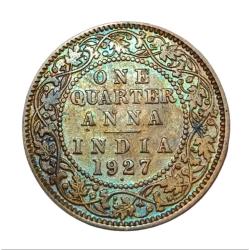 British India One Quarter Anna Year 1927 King George-V Bombay Mint in Collectable Grade.