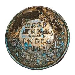 British India Half Anna Year 1862 Queen Victoria **Rare** High Collectable Grade Complete Details.
