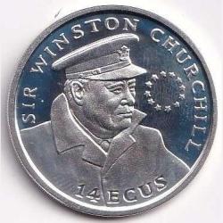 1993 Gibraltar 14 ECUs - Elizabeth II Sir Winston Churchill Silver Gem Unc CoinWeight10 g #R200