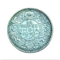 British India "Full Silver" 1/4 Rupee Year 1940 Mature HEAD King George-VI **Rare** High Grade.