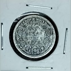 British India Victoria Empress Silver 2 Annas 1880 Calcutta Mint Extremely Rare