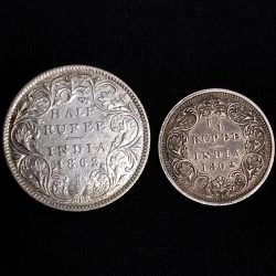 1/4 and Half Rupee 1862 Victoria Queen