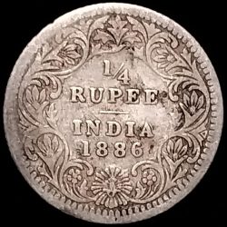 British India Silver 1/4 Rupees 1886 Victoria Empress ** Rare**