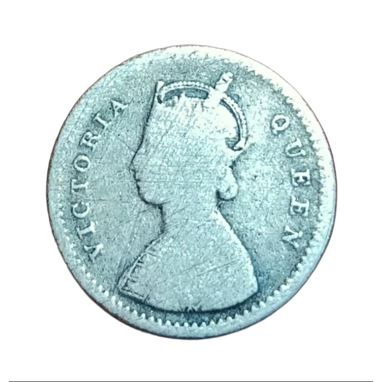 British India Silver 2 Anna's Year 1874 Queen Victoria **Rare** Used Condition.