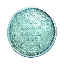 British India Silver 2 Anna's Year 1892 Victoria Empress in Collectable Grade.