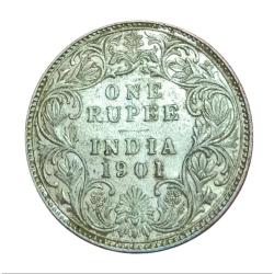 British India Silver Rupee Year 1901 Victoria Empress in High AUNC Grade with Mint Luster