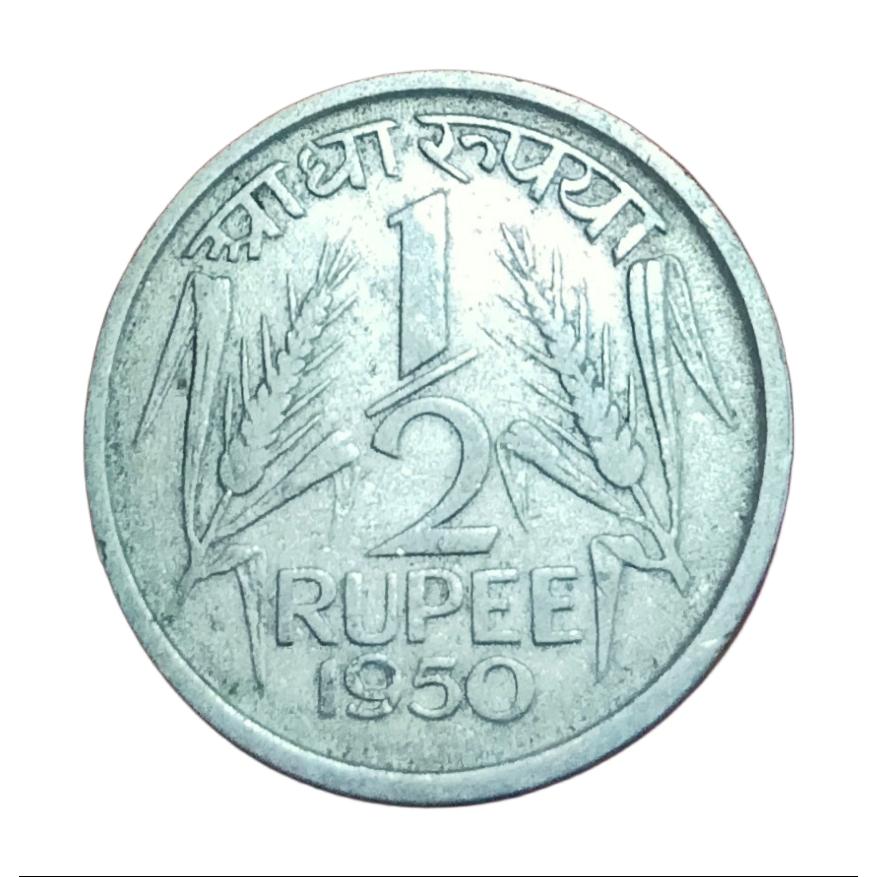 Half 1/2 Rupee Year 1950 Calcutta Mint & Year 1955 Bombay Mint Set 2 Coins **Rare** Used Conditions.