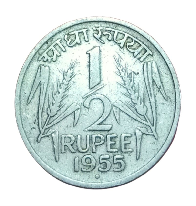 Half 1/2 Rupee Year 1950 Calcutta Mint & Year 1955 Bombay Mint Set 2 Coins **Rare** Used Conditions.