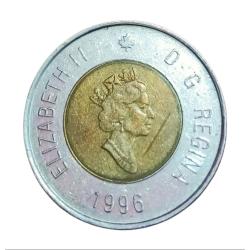 Canada Bi-Metal Two Dollars Year 1996 Polar Bear Queen Elizabeth-II **Scare** Collectable Grade.