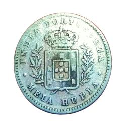 INDO Portuguese Silver MEIA 1/2 Rupia Year 1881 Ludovicus-I **V. Scare** Collectable Grade.