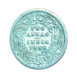 British India Silver 2 Anna's Year 1888 Victoria Empress **Scare** Collectable Grade.