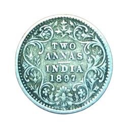 British India Silver 2 Anna's Year 1897 Victoria EMPRESS**in Collectable Grade.