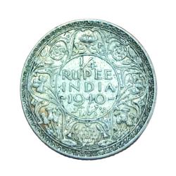 British India “Full Silver” 1/4 Rupee Year 1940 Mature HEAD King George-VI **Rare** High Grade.