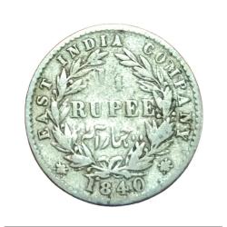British India Silver 1/4 Rupee "East India Company "Year 1840 Queen Divided Legend Used Condition.